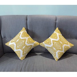 Embroidered Throw Pillows Covers 18x18 Spring Outdoor Pillows Covers Mustard Yellow Pillow Cases Holiday Cotton Pillows Covers for Sofa Living Room Farmhouse Picnic 2 Pcs