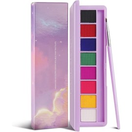 Pintura Corporal Soluble en Agua, Navidad Paleta de Delineador de Ojos de 8 Colores Activados por Agua, Altamente Pigmentado, Brillante, Con Pincel Delineador de Ojos (02#)