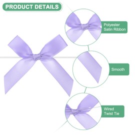 M METERXITY 50-Pack Satin Ribbon Twist Tie Bows, 2.4x2.8 Inch Bow Twist Ties, Satin Ribbon Bows for Craft DIY/Baked Goods/Hair Bow Sewing/Wedding/Birthday/Party [Light Purple]
