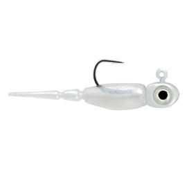 Northland Tackle Rigged Tungsten Pin Fry Ice Fishing Jig with Minnow Fry Body, 2 Pre-Rigged Jig Heads & 3 Extra Ice Fishing Plastics, Tungsten Jig Heads for Panfish, 1/16 Oz, Glo White