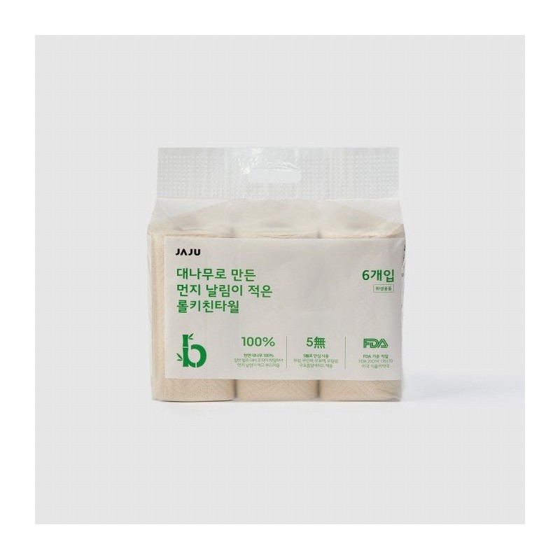 JAJU Low-dust roll kitchen towel made from bamboo_6 rolls, pulp