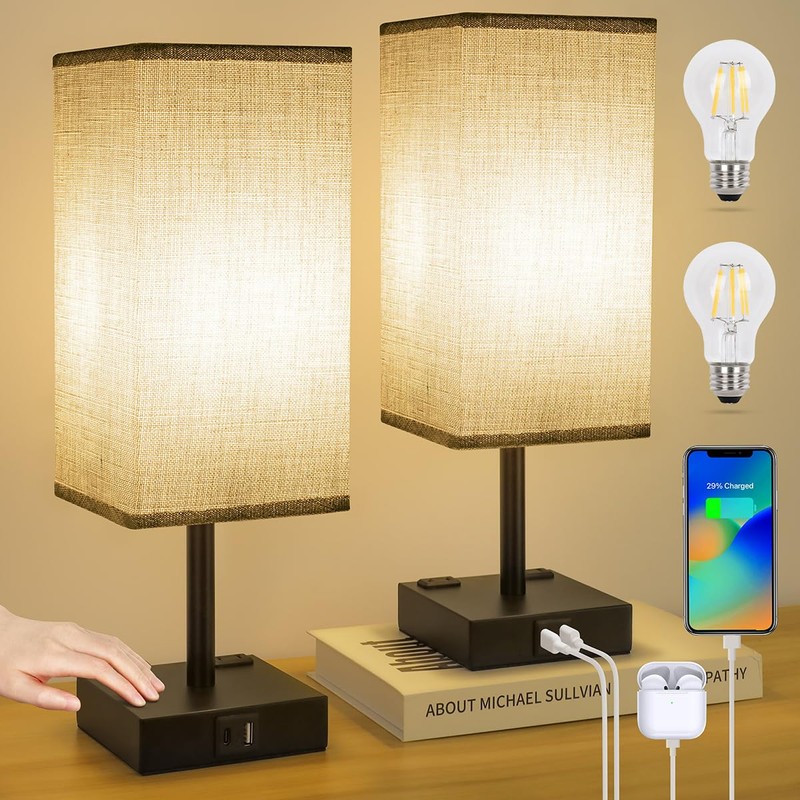 Bedside Table Lamps Set of 2 - Touch Nightstand Lamp