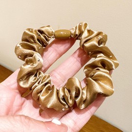 100% Pure Silk Hair Scrunchies, 3 Pack - Prevents Frizz, Hair Breakage, Gentle On All Hair Types, Hair Accessories (Champagne, Large)