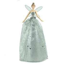 Silver Angel Christmas Tree Topper with Patterned Skirt (28cm)