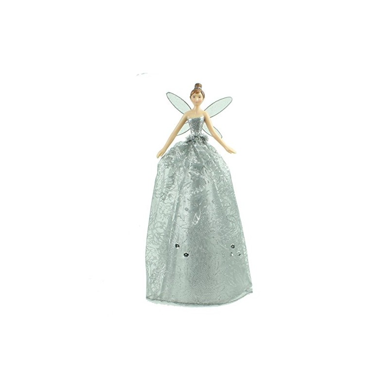 Silver Angel Christmas Tree Topper with Patterned Skirt (28cm)