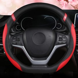 Cxtiy D-Shaped Flat Bottom Steering Wheel Cover for Women Girl - Stylish Car Accessory (Red)