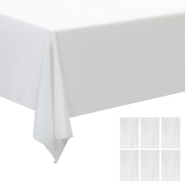 ZEBWAY 6 Pack Premium Disposable Plastic Tablecloth 54 X108 Inch Rectangle Solider Color Heavy Duty Table Cover for Dining Tables, Parties and Holidays Decorative (White)