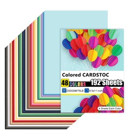 192 Sheets Colored Cardstock 48 Colors, 8.5x11 Color Cardstock Bulk, 200gsm/75lb Assorted Colors Construction Paper for Printing, Card Making, Die Cutting, Crafts, Scrapbooking, Party Decorations