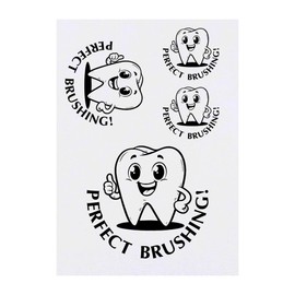 4 x 'Happy Tooth-Perfect Brushing' Temporary Tattoos - Water Resistant, Skin-Safe, Non-Toxic Transfers, Mixed Sizes (TO00083324)