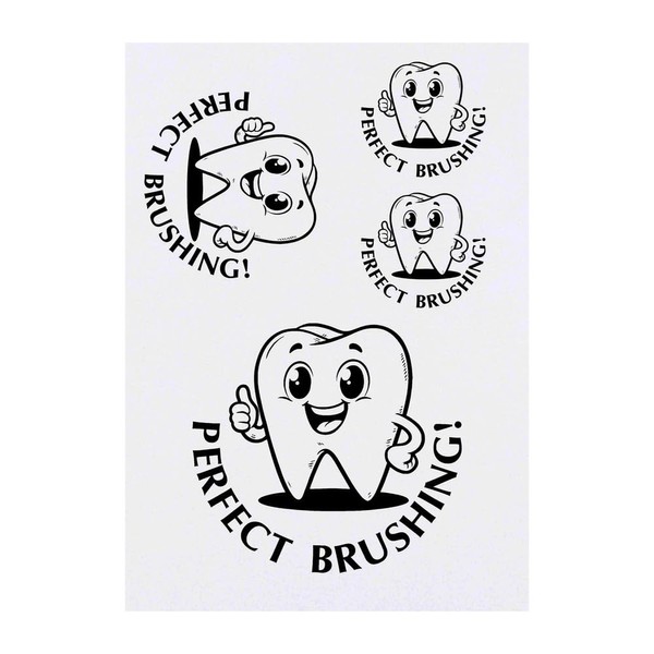 4 x 'Happy Tooth-Perfect Brushing' Temporary Tattoos - Water Resistant,