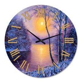 Designart 'Warm Sunshine Reflection Over Winter Forest River II' Farmhouse wall - 36 in. high, 36 In. Wide