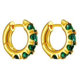 Emerald Green Small Hoop Earrings for Women Cartilage Fashion Dainty 18K Gold Plated Crystal Diamond Hoops Hypoallergenic Minimalist Round Circle Hooped Jewelry (Green, One size)