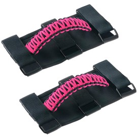 Savadicar 2 Pack Grab Handles Roll Bar Grip Handle Compatible with 1955-2023 Jeep Wrangler CJ YJ TJ JK JKU JL JLU 4XE & Gladiator JT, Top Handle Assist Support, Interior Accessories, Pink