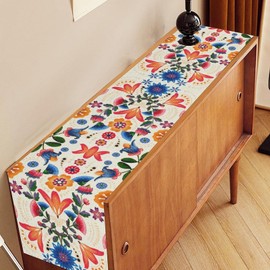 Mexican Floral Table Runner, Mexican Talavera Cinco de Mayo Dia De Los Muertos Azulejo Mosaic Coffee Table Center Decor for Kitchen Living Room Holiday Birthday Party Table Decorations 13x36 inches