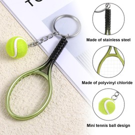 Xthrotsenk Tennis Keychain Mini Tennis Racket Keychain with Ball Key Ring, Tennis Ball Keychain Gift for Sport Lovers, Mini Metal Tennis keychains, Tennis Player Gifts for Tennis Lovers