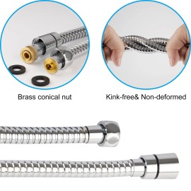 HIbbent 90'' All Metal Shower Hose, Extra Long Stainless Steel Shower Hose Replacement - Chrome