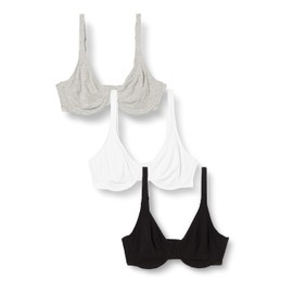 Fruit of the Loom Women's Unlined Underwire Bra-Cotton & Spandex Blend for Natural Shape and Flexibility, BLK/White 86CK/ Grey Heather, 38D