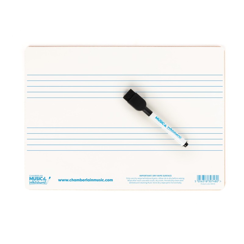 A4 Mini Dry-Wipe Music whiteboard with 2 pre-Printed Staves