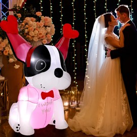 Lunmon 5 ft Valentine‘s Day Inflatable Outdoor Decoration Blow up French Bulldog Wearing Love Headband with LED Lights Valentine‘s Day Decorations Home Yard Garden Lawn Party Indoor, Pink