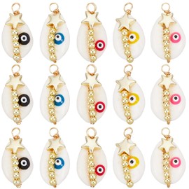 SUNNYCLUE 1 Box Mit 20 Stück Kauri Muschel Anhängern Perlen Muschel Anhänger Natürliche Weiße Meeresaugen Muscheln Sommerperlen Hawaii Meeresleben Anhänger Zur Schmuckherstellung Anhänger Zum Selberma