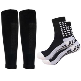 Men's Soccer Non Skid Ball Socks Anti Slip Grip Non Slip Socks, Shin Guard Sleeves, Guard Straps for Football