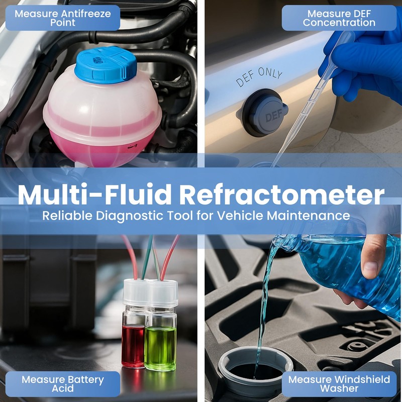 4-in-1 Refractometer for Ethylene & Propylene Glycol Antifreeze, DEF, Battery