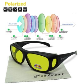 Saulmann® Polarised unisex anti-glare goggles - contrast outdoor and night driving glasses with UV protection against glare and anti-reflective coating - polarised glasses SM5776
