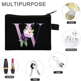 FAVORTALK Small Purse for Girls Soft Coin Pouch with Zipper Mini Coin Bags Portable Coin Purse with Zipper for Women Coin Wallet Black Change Pouch for Credit Cards Keys Cash Initial Purses - 43425