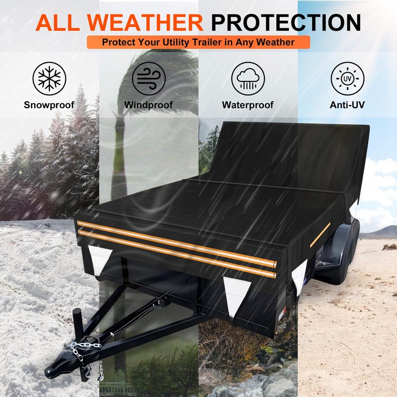 6 x 10 Windproof Utility Trailer Cover, 600D Waterproof Heavy