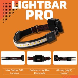 LIGHTBAR Pro | LED Headlamp, 500 Lumens, Waterproof Rated, Rechargeable Battery, Red Light Mode, Camping Running Biking Fishing Construction