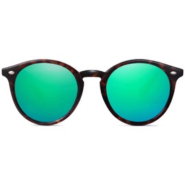 SOJOS SJ2069 - anteojos de sol polarizadas redondas retro para mujeres y hombres, Dark Tortoise/Green, M
