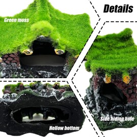 Tfwadmx Aquarium Decoration House Resin Hollow Hideout House,Small Betta Fish Hide Accessories Cave Ornament Tank Small Fish Shrimp Hideaway with Moss