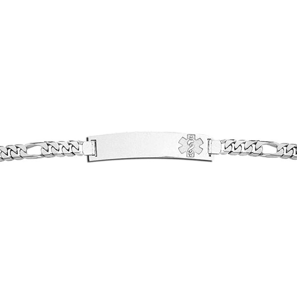 PicturesOnGold.com Sterling Silver Medical ID Bracelet W/Figaro Chain - 7 Inch WITH ENGRAVING