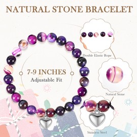 PHOGARY Birthday Gifts for Women Unique, Amethyst Anxiety Bracelet Beaded Bracelets for Women, Ladies Gifts Ideas Stone Bracelet, Christmas Gifts Inspirational Gifts for Her Girl Mom Best Friend