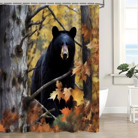 KDYDK Black Bear Shower Curtain Rustic Autumn Fall Forest 70" L x 70" W