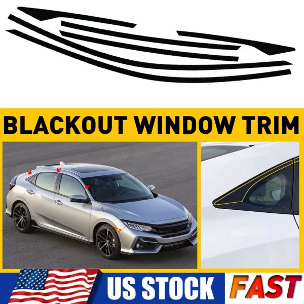 Unbranded 6x Chrome Delete Blackout Window Trims Glossy Black For