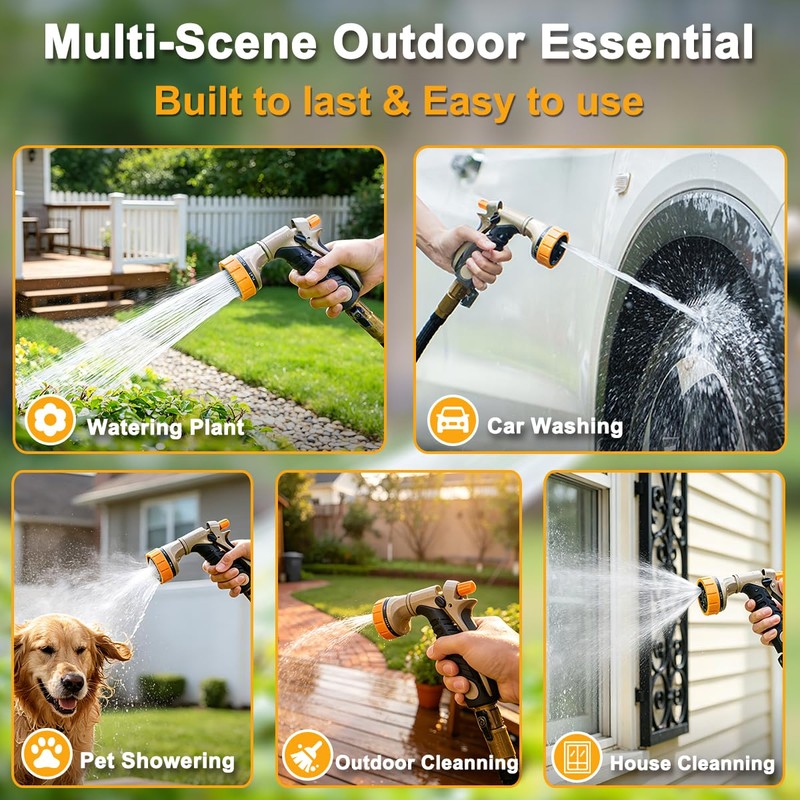 FANHAO Metal Garden Hose Nozzle Heavy Duty, Rear Trigger Water