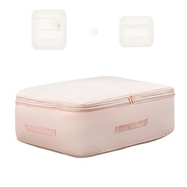 Ultra Space Saving Self Compression Organizer, Comforter Storage Bag for Clothes, Blankets, Pillows, Duvet, Comforters, Bedding Sets and Much More (Pink,L - 54 * 42 * 30cm)