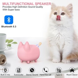 Svemei Cute Bluetooth Speaker, Mini Cat Portable Wireless Speakers with Loud Stereo Sound, Built-in Mic, Dual Pairing,40H Playtime for Room, Desk Decor, Xmas Gift for Kids, Women (Pink)