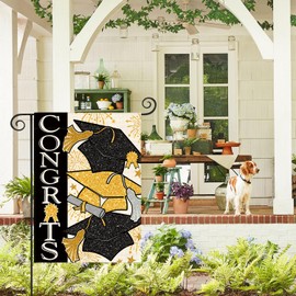 AVOIN colorlife Congrats Graduation Garden Flag 12x18 Inch Double Sided Outside, Graduates Caps Diploma Ceremony Class 2025 Yard Outdoor Decoration BLACK