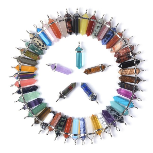 12pcs Crystal Healing Hexagonal Point Chakra Reiki Pendant Beads