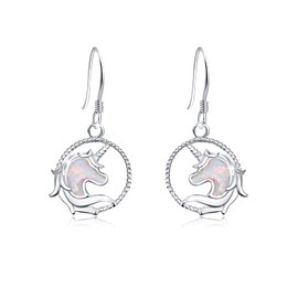 Unicorn Opal Earrings S925 Sterling Silver Cute Unicorn Hook Dangle Earrings Animal Jewellery Valentines Gifts for Women Daughter Kids