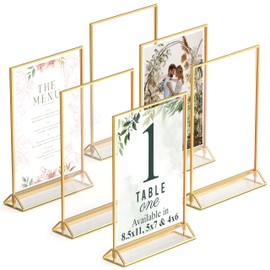 Gold Picture Frames Double-Sided, 6-Pack 5x7 Acrylic Table Number Holders, Clear Easel Stands for Signs, Gold Frames for Wedding Table Numbers, Menu Holders, and Photo Displays for Events and Décor