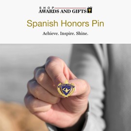 SHOP AWARDS AND GIFTS HP Series 1 Inch Gold Spanish Honors Lapel Pin for Student Achievement Recognition, School Teacher Reward, Enameled with Lamp of Learning and Wreaths, Pack of 12