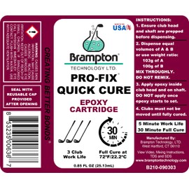 Brampton PRO-FIX Quick Cure Golf Epoxy - 30 Minute Golf Club Repair - Golf Epoxy for All Golf Shafts, Golf Heads, Drivers, Putters, and Irons - Engineered for The Golf Industry (0.85oz)