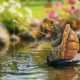 Mini Pond Decorative Fishing Figure, Decorative Garden Mini Statue, Turtle Pond Decorative Garden, Garden Decoration for Outdoor Figures, Turtle Garden Figures, Resin Statue for Flower Pot Yard
