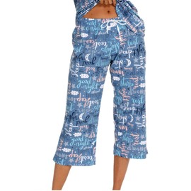 ENJOYNIGHT Women's Capri Pajama Pants Cotton Lounge Bottoms Print Sleep Pants with Drawstring(Large, Blue)