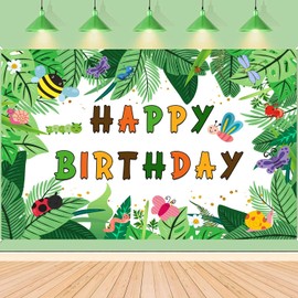 KIKIDOR Bug Theme Birthday Backdrop Cartoon Butterfly Bee Ladybug Green Plants Photography Background Spring Jungle Cute Insects for Child Birthday Baby Shower Party Photo Background Studio Props7x5ft