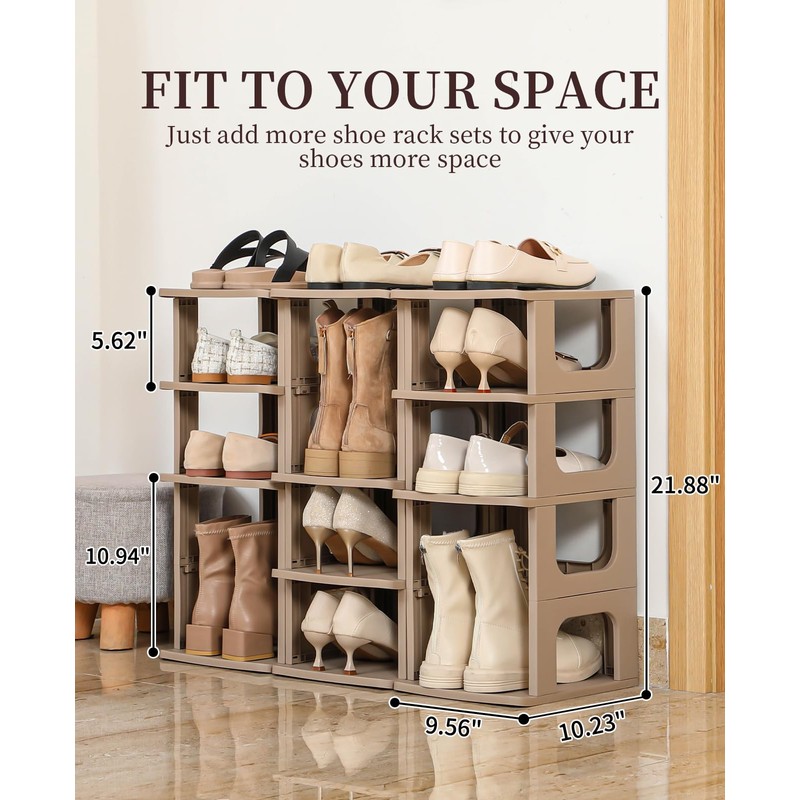 Narrow Shoe Rack - 5 Tiers Stackable Shoe Storage Stand