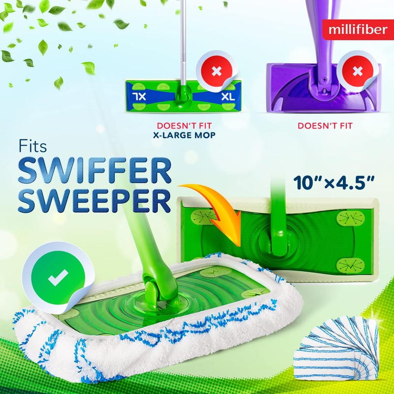 Millifiber Microfiber Reusable Mop Pads Compatible with Swiffer Sweeper (2-Pack)
